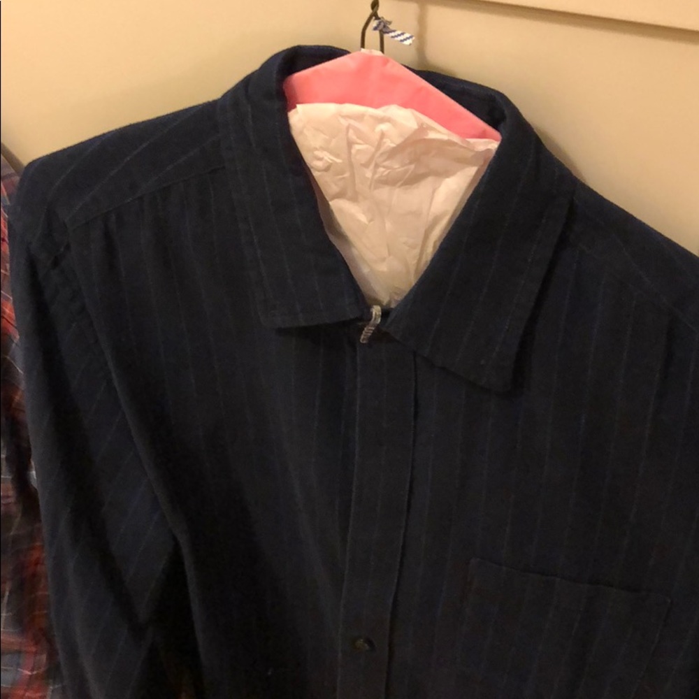 J. Crew mens navy flannel pin stripe button down